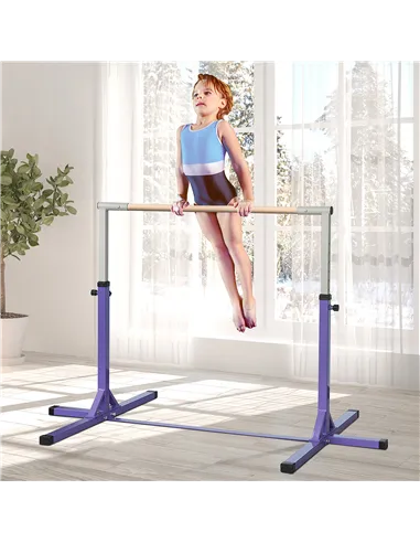 HOMCOM Steel Frame Adjustable Horizonal Gymnastics Bar For Kids Home Gym Training Purple