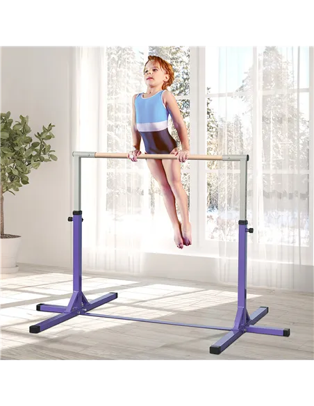 HOMCOM Steel Frame Adjustable Horizonal Gymnastics Bar For Kids Home Gym Training Purple