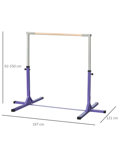 HOMCOM Steel Frame Adjustable Horizonal Gymnastics Bar For Kids Home Gym Training Purple