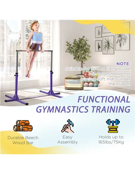 HOMCOM Steel Frame Adjustable Horizonal Gymnastics Bar For Kids Home Gym Training Purple