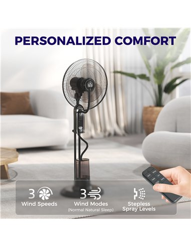HOMCOM Pedestal Fan with Water Mist Spray, Spray Misting Fan with 70° Oscillation, Tilt Head, 3 Speeds, 3 Modes, Adjustable Mist