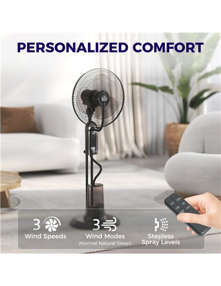 HOMCOM Pedestal Fan with Water Mist Spray, Spray Misting Fan with 70° Oscillation, Tilt Head, 3 Speeds, 3 Modes, Adjustable Mist