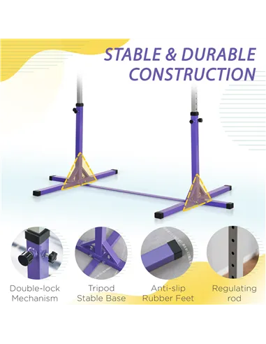 HOMCOM Steel Frame Adjustable Horizonal Gymnastics Bar For Kids Home Gym Training Purple