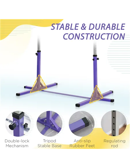HOMCOM Steel Frame Adjustable Horizonal Gymnastics Bar For Kids Home Gym Training Purple