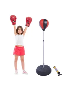 HOMCOM Training Boxing Punch Ball Set 125-145H x Φ43cm with Gloves Air Pump, 4-Position Adjustable Height Freestanding Boxing Sp 2