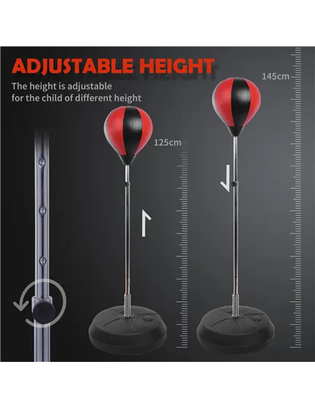 HOMCOM Training Boxing Punch Ball Set 125-145H x Φ43cm with Gloves Air Pump, 4-Position Adjustable Height Freestanding Boxing Sp