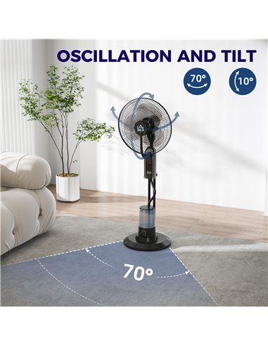 HOMCOM Pedestal Fan with Water Mist Spray, Spray Misting Fan with 70° Oscillation, Tilt Head, 3 Speeds, 3 Modes, Adjustable Mist