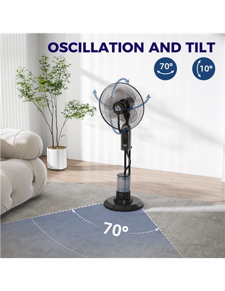 HOMCOM Pedestal Fan with Water Mist Spray, Spray Misting Fan with 70° Oscillation, Tilt Head, 3 Speeds, 3 Modes, Adjustable Mist