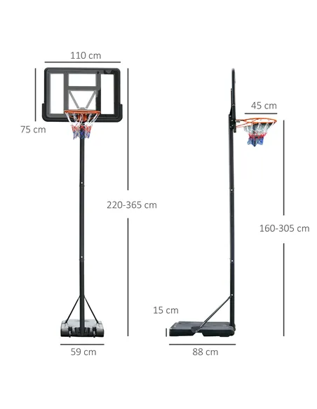HOMCOM Portable Basketball Hoop Stand 231-305cm Height Adjustable w/ Moving Wheels