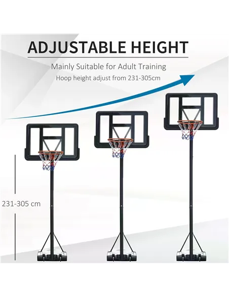 HOMCOM Portable Basketball Hoop Stand 231-305cm Height Adjustable w/ Moving Wheels