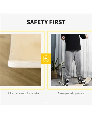 HOMCOM Wood Wobble Board with Ropes, Balance Board for Full Body Workout, Multipurpose for Kids and Adults