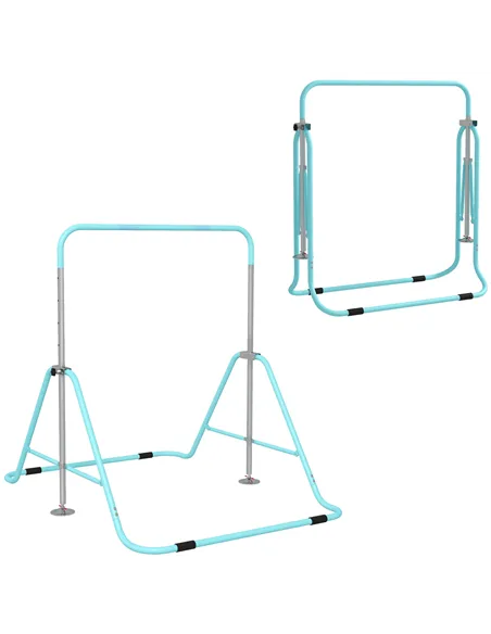 HOMCOM Kids Gymnastic Bar, with Adjustable Height, Foldable Horizontal Bars - Light Blue