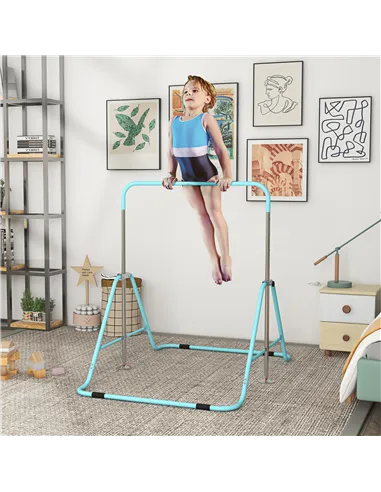 HOMCOM Kids Gymnastic Bar, with Adjustable Height, Foldable Horizontal Bars - Light Blue