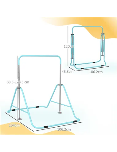 HOMCOM Kids Gymnastic Bar, with Adjustable Height, Foldable Horizontal Bars - Light Blue