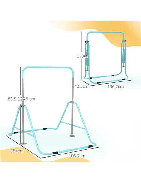 HOMCOM Kids Gymnastic Bar, with Adjustable Height, Foldable Horizontal Bars - Light Blue