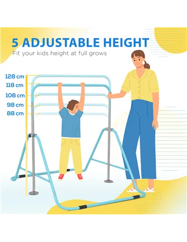 HOMCOM Kids Gymnastic Bar, with Adjustable Height, Foldable Horizontal Bars - Light Blue