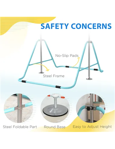 HOMCOM Kids Gymnastic Bar, with Adjustable Height, Foldable Horizontal Bars - Light Blue