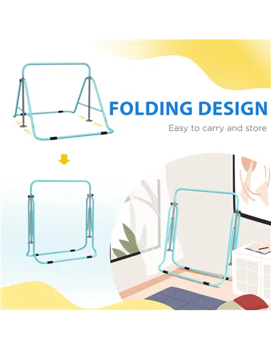 HOMCOM Kids Gymnastic Bar, with Adjustable Height, Foldable Horizontal Bars - Light Blue