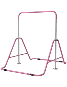 HOMCOM Kids Gymnastic Bar, with Adjustable Height, Foldable Horizontal Bars - Pink