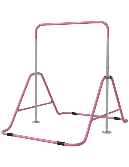 HOMCOM Kids Gymnastic Bar, with Adjustable Height, Foldable Horizontal Bars - Pink