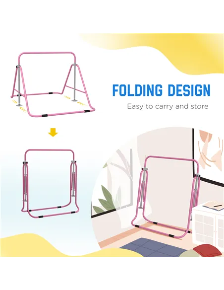HOMCOM Kids Gymnastic Bar, with Adjustable Height, Foldable Horizontal Bars - Pink