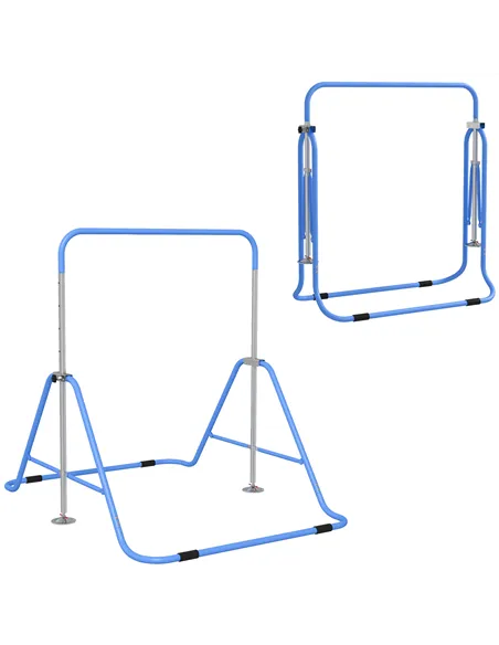 HOMCOM Kids Gymnastic Bar, with Adjustable Height, Foldable Horizontal Bars - Blue
