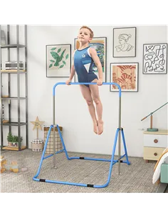 HOMCOM Kids Gymnastic Bar, with Adjustable Height, Foldable Horizontal Bars - Blue 2