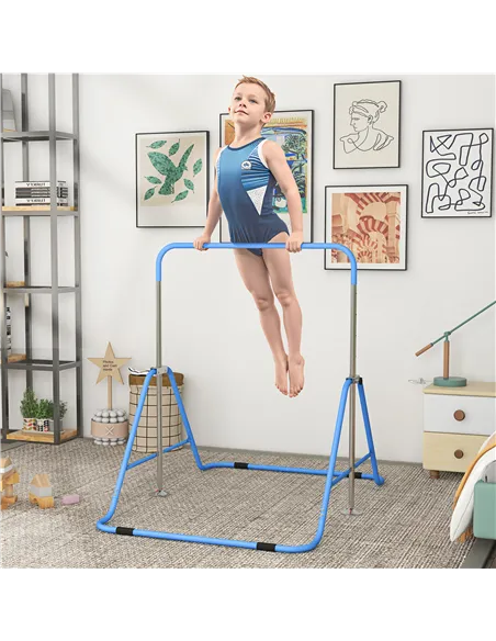 HOMCOM Kids Gymnastic Bar, with Adjustable Height, Foldable Horizontal Bars - Blue