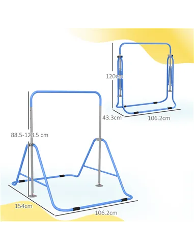 HOMCOM Kids Gymnastic Bar, with Adjustable Height, Foldable Horizontal Bars - Blue