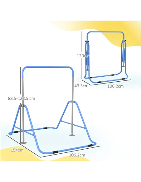 HOMCOM Kids Gymnastic Bar, with Adjustable Height, Foldable Horizontal Bars - Blue