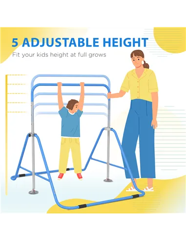 HOMCOM Kids Gymnastic Bar, with Adjustable Height, Foldable Horizontal Bars - Blue