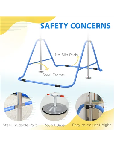 HOMCOM Kids Gymnastic Bar, with Adjustable Height, Foldable Horizontal Bars - Blue