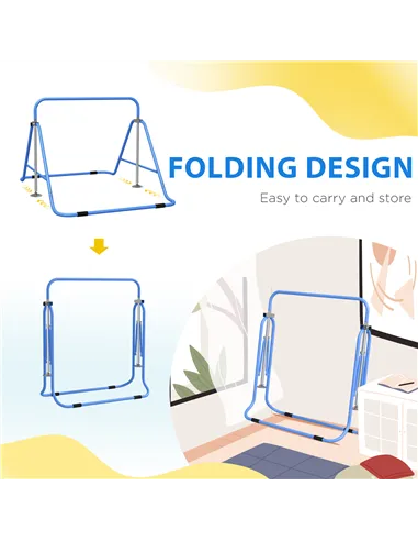 HOMCOM Kids Gymnastic Bar, with Adjustable Height, Foldable Horizontal Bars - Blue