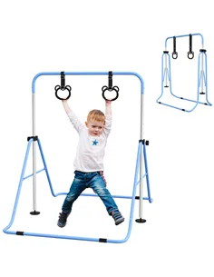 HOMCOM Adjustable Height, Foldable Kids Gymnastics Bar w/ Non-slip Rubber Floor Rings, for 3+ Years, Blue