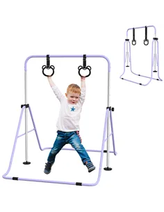 HOMCOM Adjustable Height, Foldable Kids Gymnastics Bar w/ Non-slip Rubber Floor Rings, for 3+ Years, Purple
