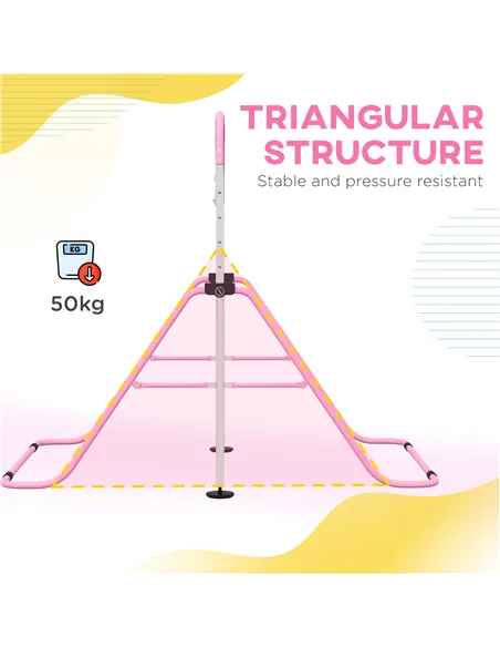 HOMCOM Adjustable Height, Foldable Kids Gymnastics Bar w/ Non-slip Rubber Floor Rings, for 3+ Years, Pink