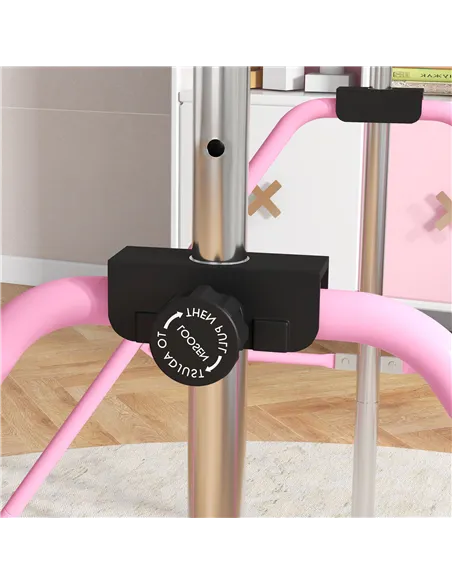 HOMCOM Adjustable Height, Foldable Kids Gymnastics Bar w/ Non-slip Rubber Floor Rings, for 3+ Years, Pink