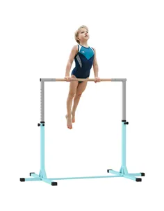 HOMCOM Height Adjustable Gymnastics Horizontal Bar for Kids, Children Junior Kip High Bar Fitness, Light Blue