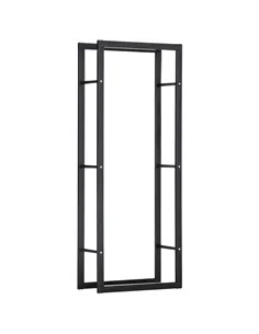HOMCOM Metal Firewood Log Holder Tall Firewood Rack Indoor Outdoor Fireplace Wood Storage Shelf, Black, 60Wx25Dx150Hcm