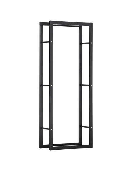 HOMCOM Metal Firewood Log Holder Tall Firewood Rack Indoor Outdoor Fireplace Wood Storage Shelf, Black, 60Wx25Dx150Hcm