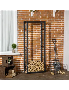 HOMCOM Metal Firewood Log Holder Tall Firewood Rack Indoor Outdoor Fireplace Wood Storage Shelf, Black, 60Wx25Dx150Hcm 2