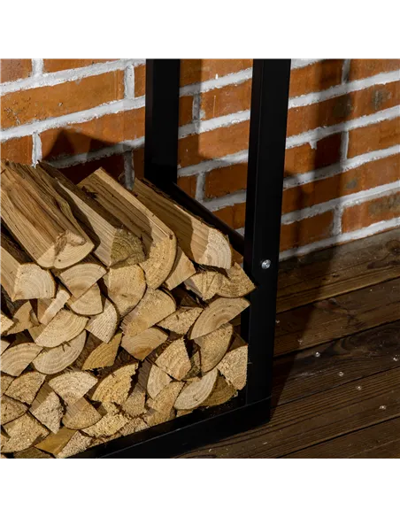 HOMCOM Metal Firewood Log Holder Tall Firewood Rack Indoor Outdoor Fireplace Wood Storage Shelf, Black, 60Wx25Dx150Hcm