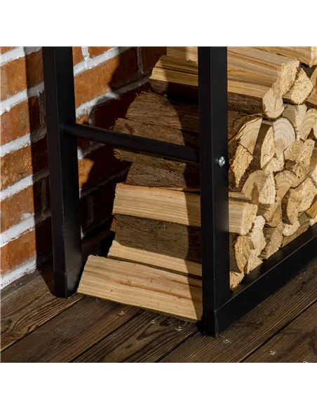 HOMCOM Metal Firewood Log Holder Tall Firewood Rack Indoor Outdoor Fireplace Wood Storage Shelf, Black, 60Wx25Dx150Hcm