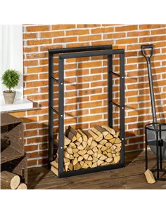 HOMCOM Metal Firewood Log Holder Tall Firewood Rack Indoor Outdoor Fireplace Wood Storage Shelf with Side Rails, Rust-Resistant, 2