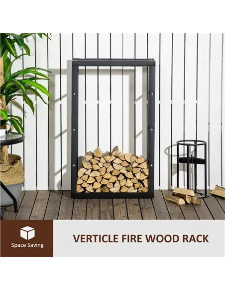 HOMCOM Metal Firewood Log Holder Tall Firewood Rack Indoor Outdoor Fireplace Wood Storage Shelf with Side Rails, Rust-Resistant,