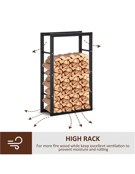HOMCOM Metal Firewood Log Holder Tall Firewood Rack Indoor Outdoor Fireplace Wood Storage Shelf with Side Rails, Rust-Resistant,