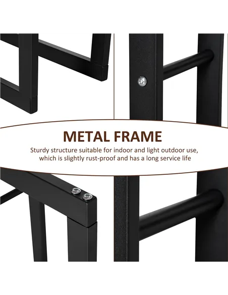 HOMCOM Metal Firewood Log Holder Tall Firewood Rack Indoor Outdoor Fireplace Wood Storage Shelf with Side Rails, Rust-Resistant,