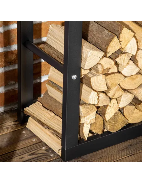 HOMCOM Metal Firewood Log Holder Tall Firewood Rack Indoor Outdoor Fireplace Wood Storage Shelf with Side Rails, Rust-Resistant,