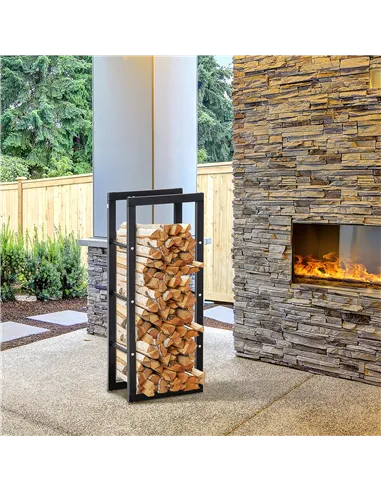 HOMCOM Metal Firewood Log Holder Tall Firewood Rack Indoor Outdoor Fireplace Wood Storage Shelf with Side Rails, Rust-Resistant,