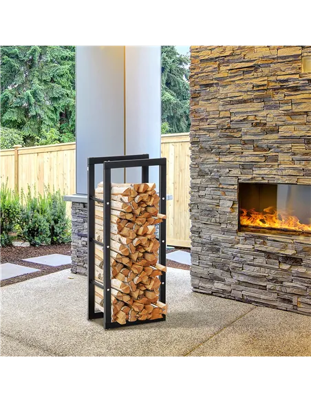 HOMCOM Metal Firewood Log Holder Tall Firewood Rack Indoor Outdoor Fireplace Wood Storage Shelf with Side Rails, Rust-Resistant,